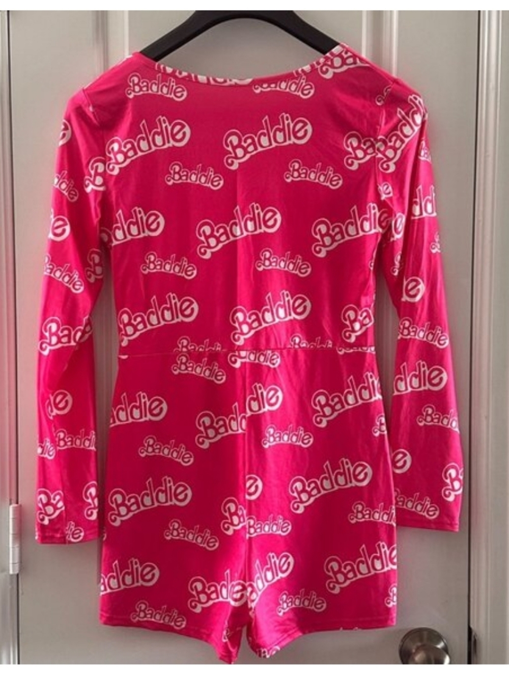 Pink V-Neck Long-Sleeve Romper Pajama - Picture 3 of 6